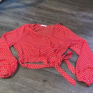 Red and White Wrap Crop Top